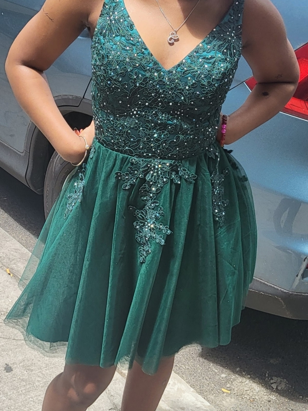 Emerald Green Lace Rhinestone & Tulle Prom/Homecoming Dress Sz Sm